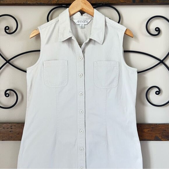 VTG Y2K Annex Casual Corner Cream Denim Maxi Dress Notched Collar Flaw SZ 10 - Picture 9 of 13